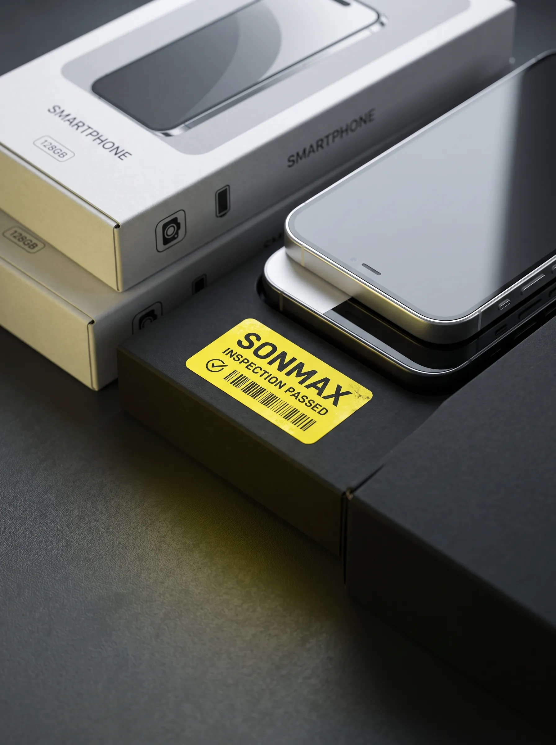 Смартфони в упаковці з відміткою SONMAX про пройдену перевірку
